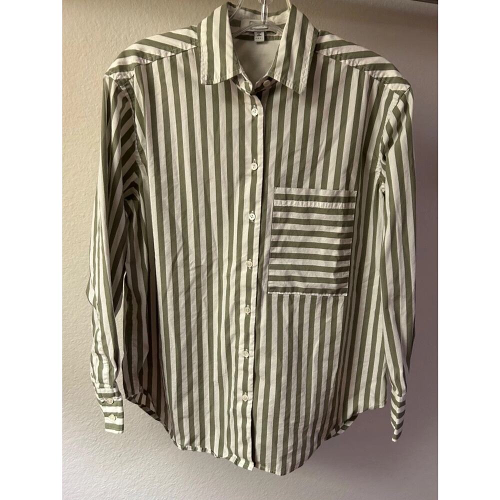 AYR The Deep End Button Down Long Sleeve Shirt - S - Green And White - Picture 2 of 6